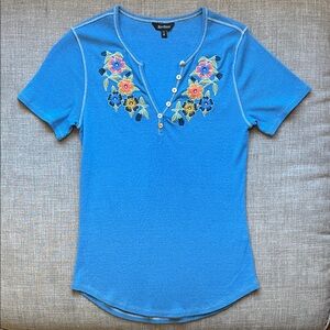 Alp N Rock Blue Floral Short Sleeve Henley Top Shirt S